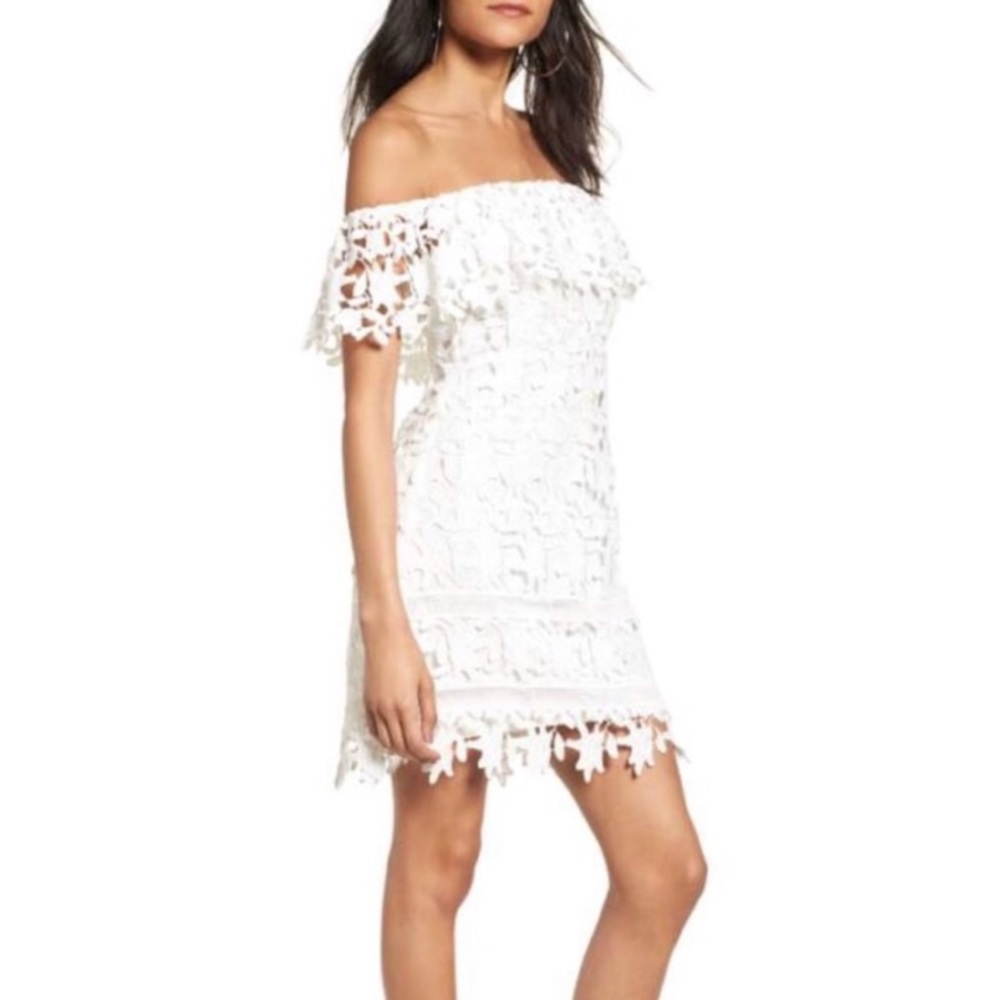 ASTR the label white lace off the shoulder dress